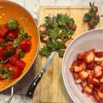 strawberries for Homemade Strawberry Shortcake with Vanilla Whipped Cream