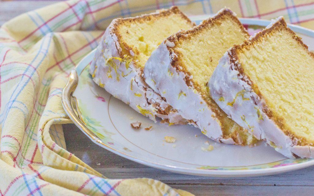Lemon Pound Cake with Lemon Glaze on plate.