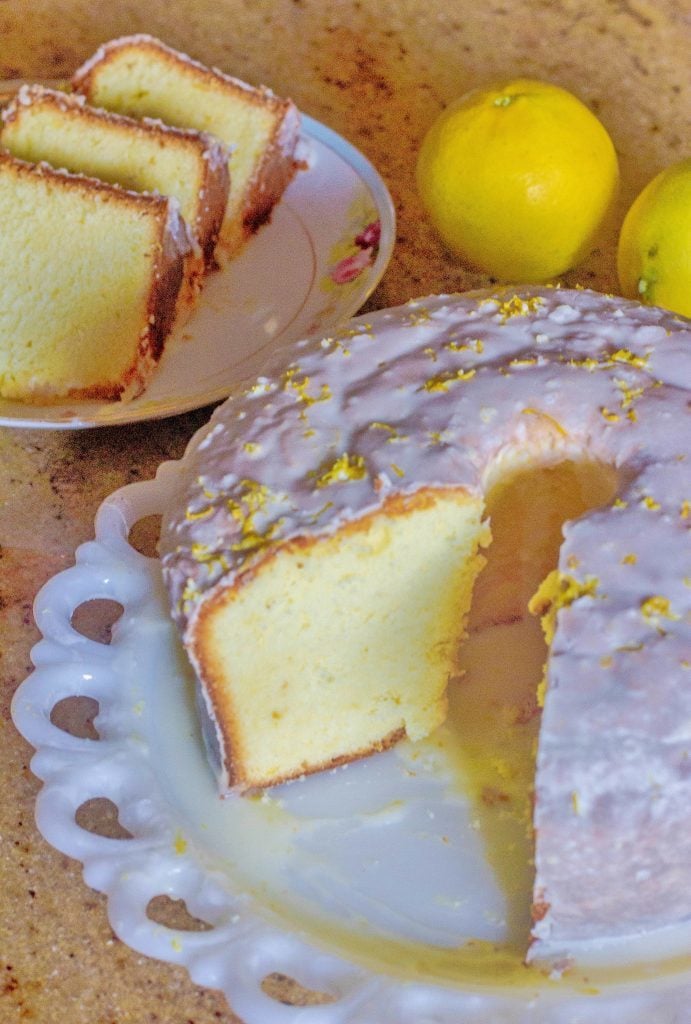 Lemon Pound Cake with Lemon Glaze on plate.
