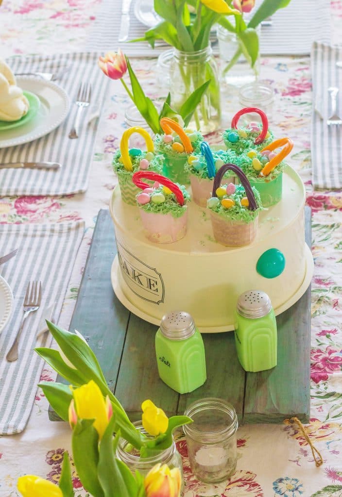 Easter Basket Buttermilk Cupcakes. Buttermilk cupcakes dressed up like Easter baskets