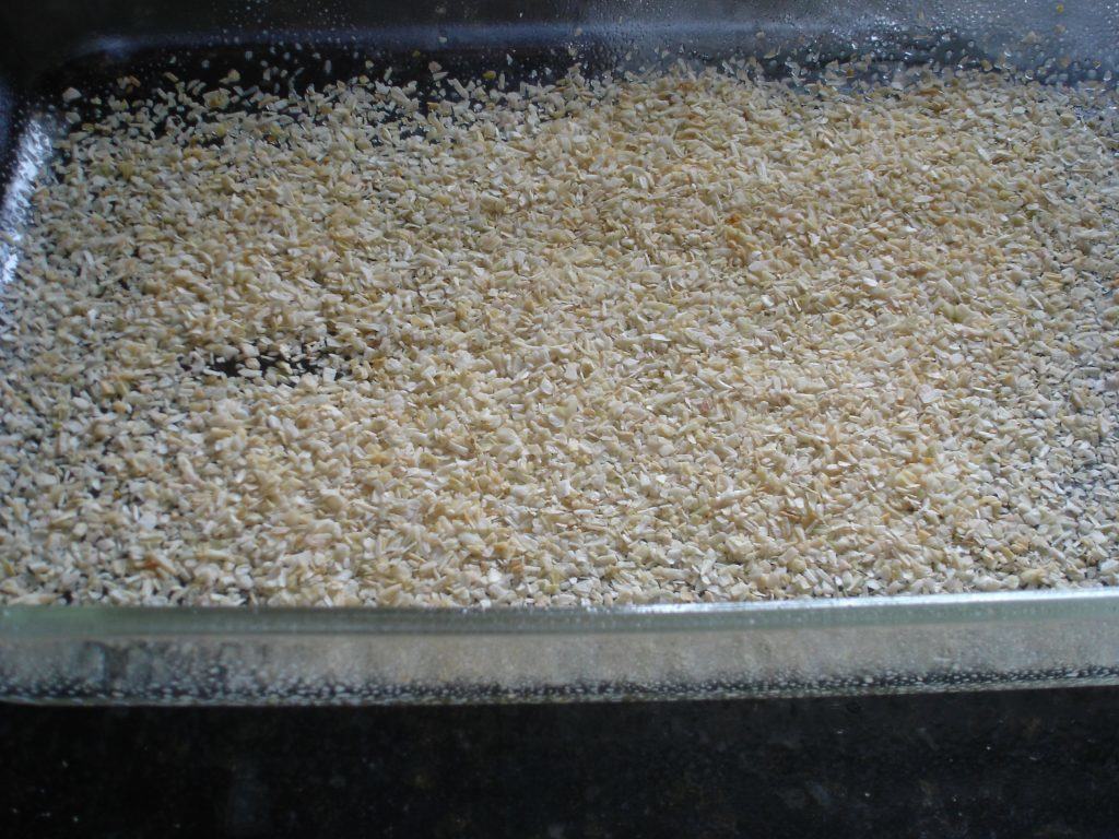 dehydrated onions in baking pan