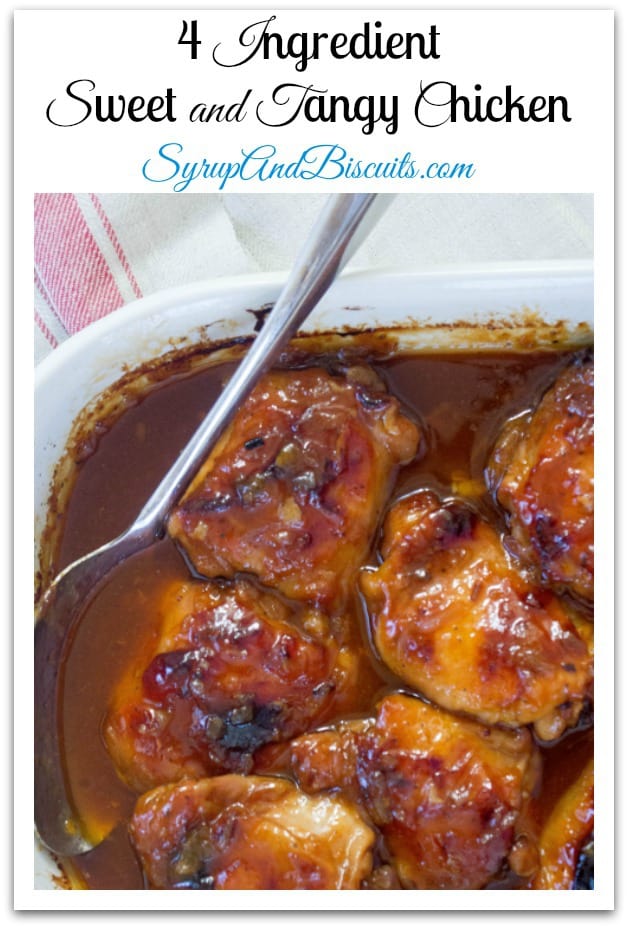 4 Ingredient Sweet and Tangy Chicken is a go-to chicken recipe using common ingredients and is one of the most popular recipes on Syrup and Biscuits. #chicken #chickenrecipe