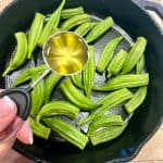 fresh okra in a skillet for skillet roasted okra