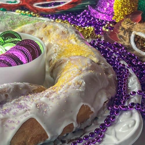 Mardi Gras King Cake with Lemon Cream Cheese Filling