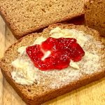 colonial brown bread with butter and jam