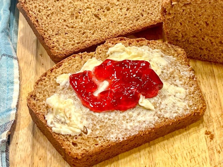 colonial brown bread with butter and jam