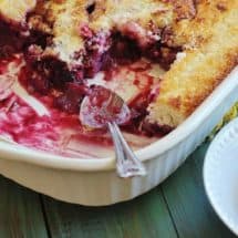 Southern Blackberry Cobbler. An iconic Southern dessert. Blackberries are gently stewed and pour over a three ingredient, biscuit like topping.