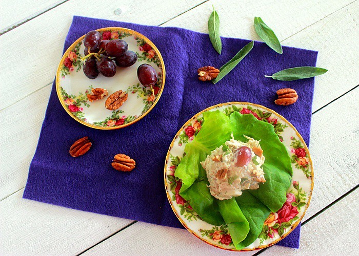 pecan sage chicken salad on a serving plate