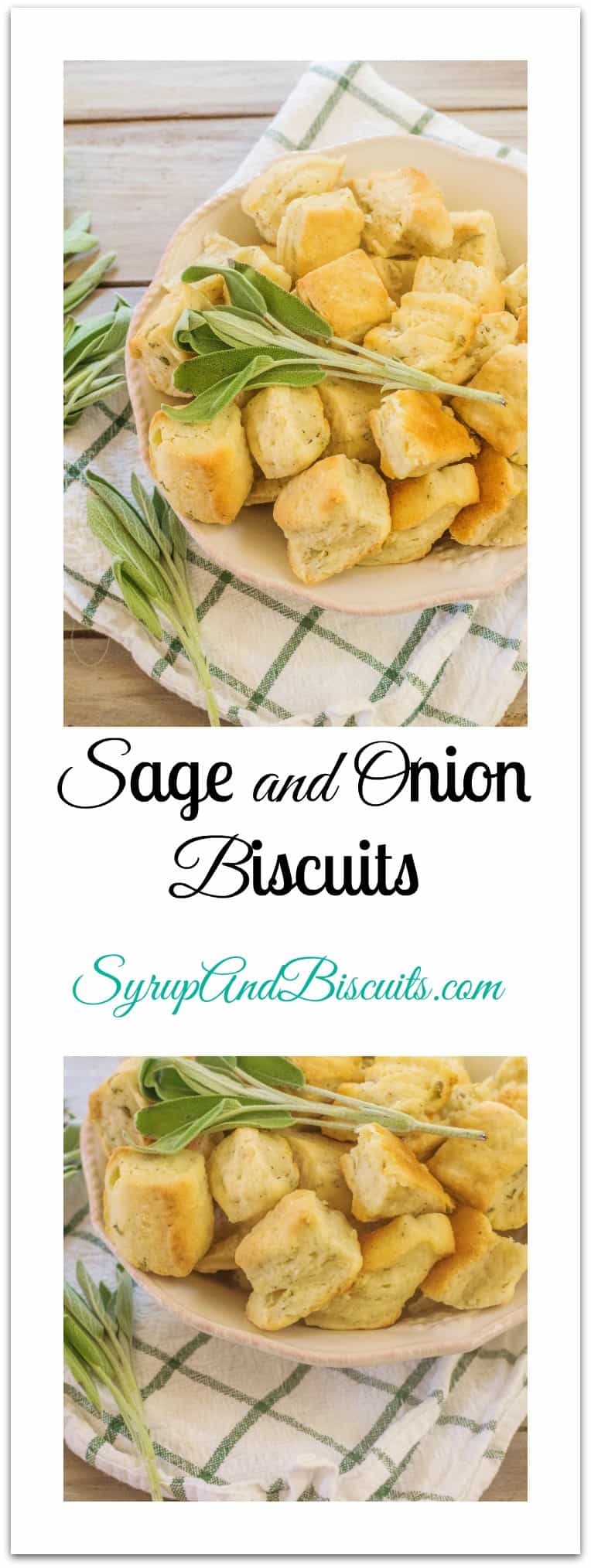 Sage Onion Biscuits are a great addition to the buttermilk cornbread in Traditional Buttermilk Cornbread Dressing. Sage, onion, garlic and black pepper also create a dinner biscuit  that goes well along side poultry and pork.