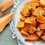Chili Roasted Sweet Potatoes. A savory dish of sweet potatoes, sweet onions, chili powder, salt, pepper and garlic powder. You're missing out if you've never tried sweet potatoes as a savory.