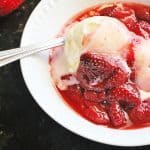 Roasted Strawberries and Vanilla Ice Cream. Fresh strawberries roasted with brown sugar, cinnamon stick, lemon slices and a pinch of salt, create an intense strawberry flavor that make a glorious topping for vanilla ice cream.