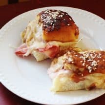 Funeral Sandwiches. Virginia ham and Swiss cheese on Hawaiian rolls, marinated in a savory butter sauce and baked. Serve warn or at room temperature