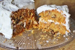 Carrot Cake. A moist cake made from lots of fresh shredded carrots, pecans, raisins and spices with a Cream Cheese Icing.
