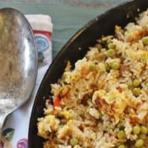 Vegetable Fried Rice. Sauteed vegetables, cooked rice, scrambled eggs and soy sauce in a one skillet meal.
