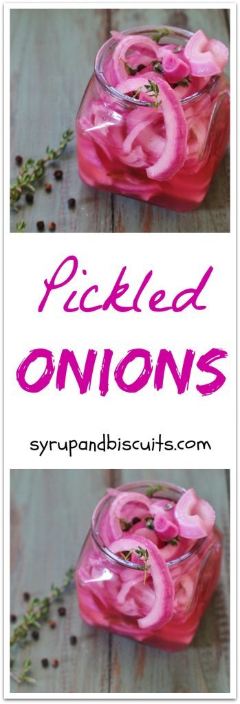 Pickled Onions. Red onions quick pickled overnight in your refrigerator. Use as a topping on tacos, fajitas, sandwiches, salads, etc. 