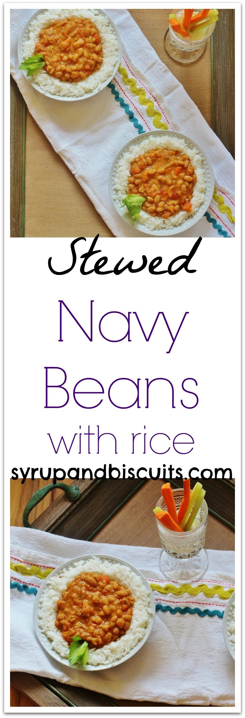 Stewed Navy Beans are best served with rice.  We prefer Basmati rice and it's the only kind I buy. #Stewed #NavyBeans