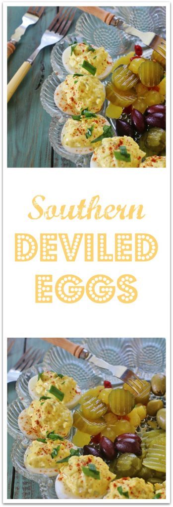 Southern Deviled Eggs on platters.