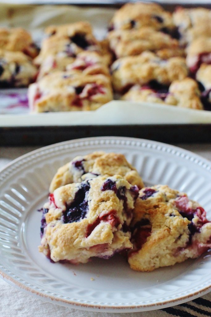Strawberry Blueberry Biscuits on plate.