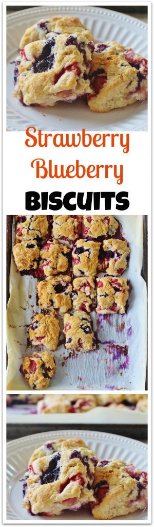 Strawberry Blueberry Biscuits on plates and baking sheet.