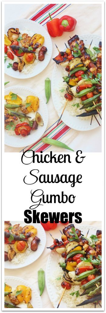 Chicken and Sausage Gumbo Skewers. The flavors of chicken and sausage gumbo chargrilled on skewers.