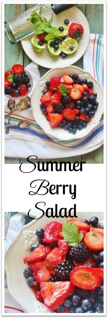 Summer Berry Salad. A simple mix of strawberries, blueberries and blackberries with a minty honey lime dressing.
