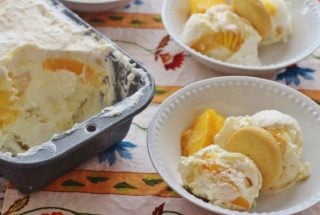 Peach Cobbler No-Churn Ice Cream. An easy-to-make no-churn ice cream filed with the flavors of southern peach cobbler.