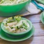 Buttermilk Ranch Cucumber Onion Salad. Fresh sliced cucumbers, sweet onions and fresh dill with Buttermilk Ranch dressing. A cool and creamy Southern summer staple.