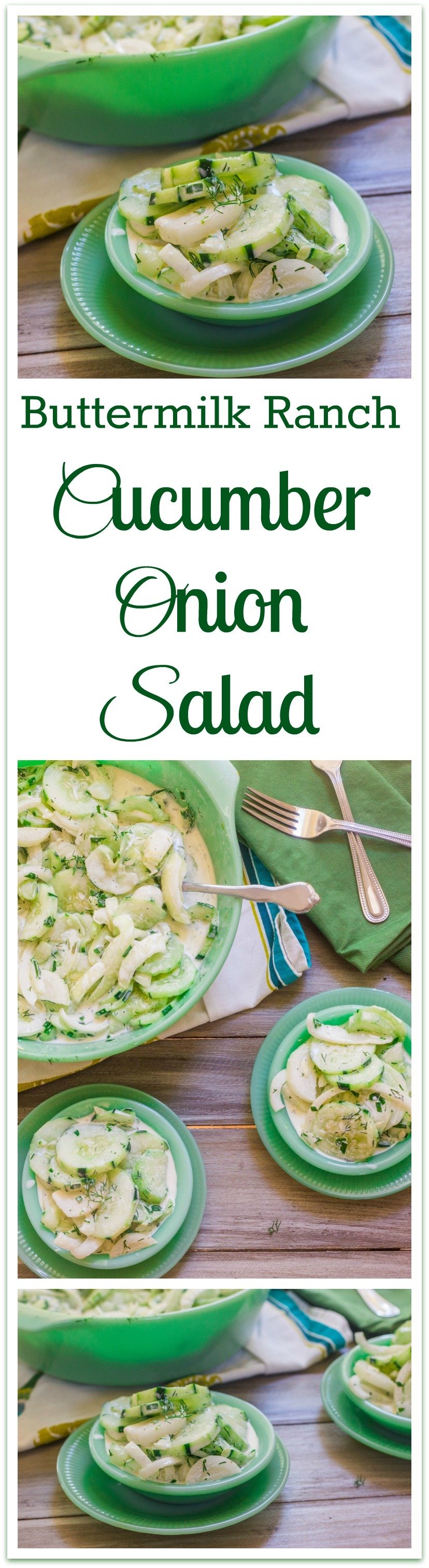 Cool and creamy Buttermilk Ranch Cucumber Onion Salad hits the spot and offers variation in our cucumber eating life. It's a cool and creamy Southern summer staple.  Oil and vinegar marinated cucumbers and onions are a popular side dish, too. #CucumberSalad #OnionSalad #Buttermilk