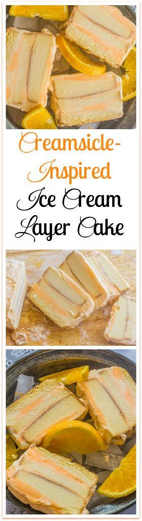 Creamsicle-Inspired Ice Cream Layer Cake. A frozen pound cake, orange sherbet and vanilla ice cream. An easy ice cream treat that will remind you of a childhood favorite ice cream.