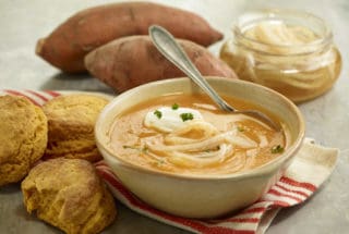 Sweet Potato Soup with Marinated Onions