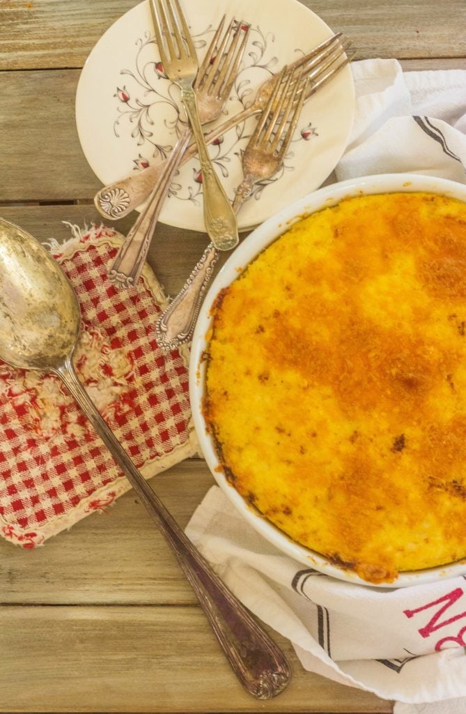 Cheese Grits Casserole in baking dish.