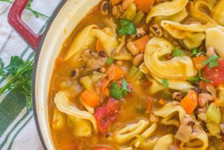 Black-eyed Pea and Tortelloni Soup. Chock full of vegetables, black-eye peas and tortelloni filled with ricotta cheese and spinach.