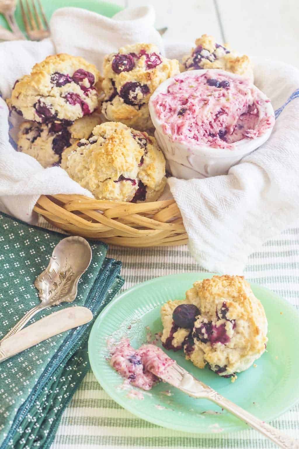 Blueberry Cream Biscuits with Blueberry Lime Butter Syrup and Biscuits