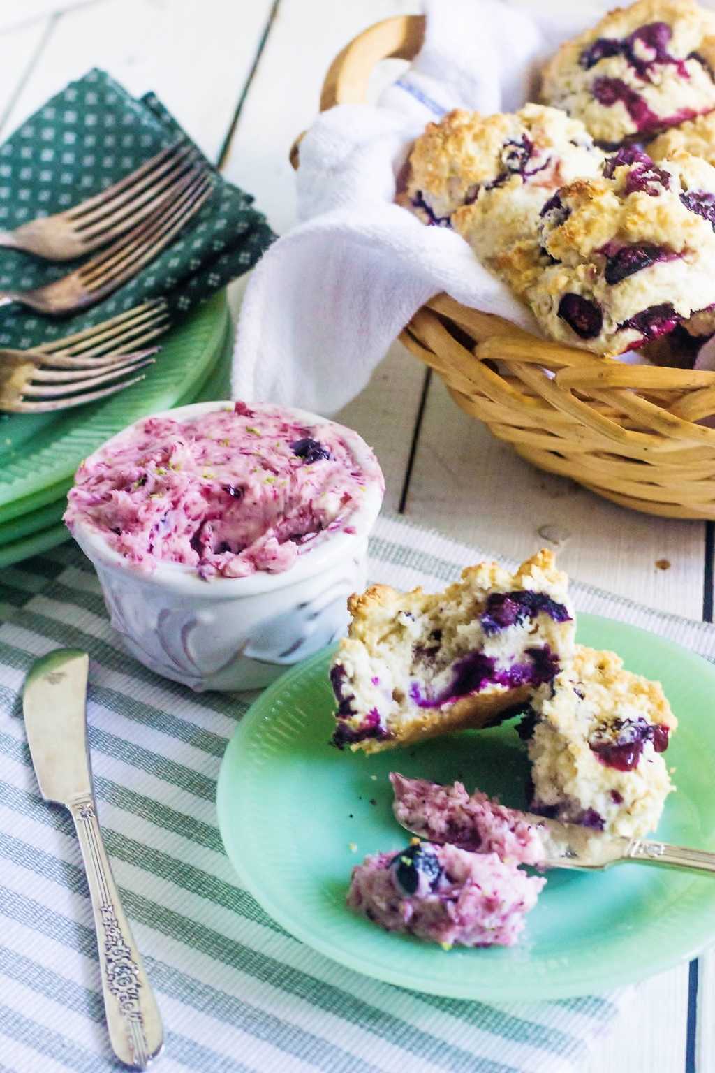 Blueberry Cream Biscuits with Blueberry Lime Butter Syrup and Biscuits