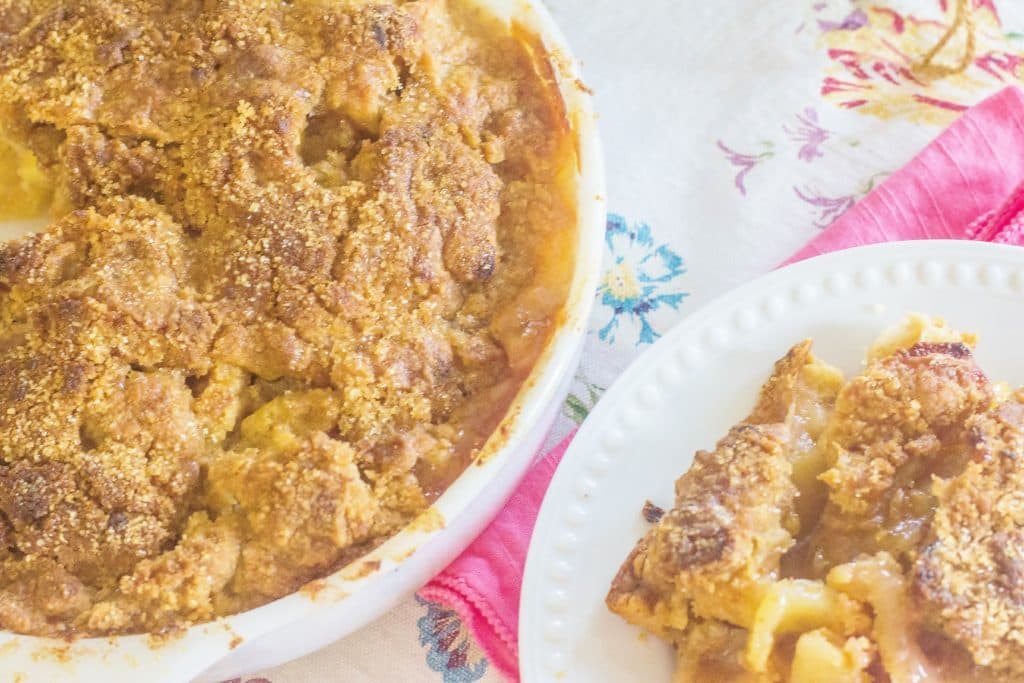 Dutch Apple Pie. An mixture of fresh apple slices, sugar and spices, topped with a brown sugar crumble topping.