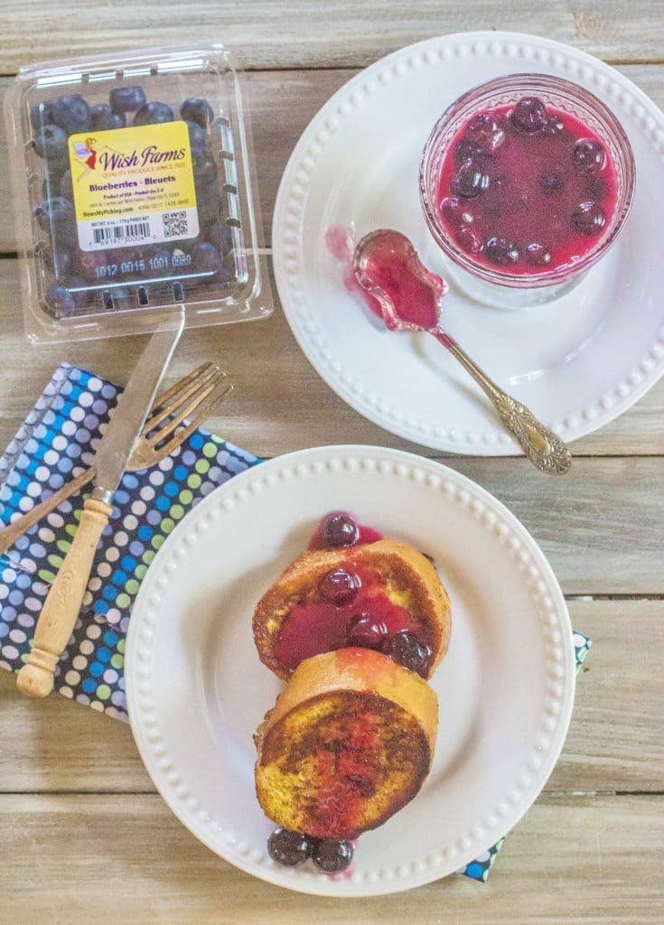 Overnight French Toast with Fresh Blueberry Orange Syrup. French bread slices soaked in custard, remain in refrigerator overnight. In the morning, cook the French bread slices and make easy Blueberry Orange Sauce.