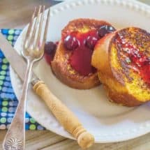 Overnight French Toast with Fresh Blueberry Orange Sauce. French bread slices soaked in custard, remain in refrigerator overnight. In the morning, cook the French bread slices and make easy Blueberry Orange Sauce.