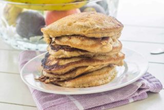 One Bowl Buttermilk Banana Cinnamon Pancakes. Easy to make hardy pancakes. Everything mixes in one bowl. Serve warm with butter and syrup.