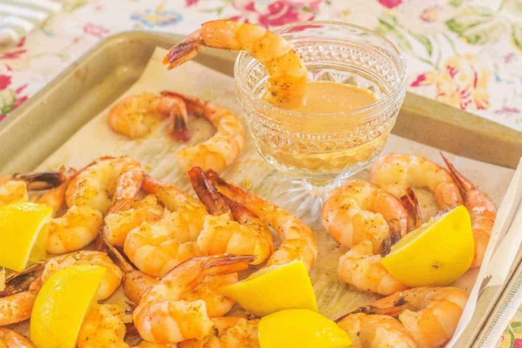 Oven Roasted Gulf Shrimp with Lemon and Comeback Sauce.