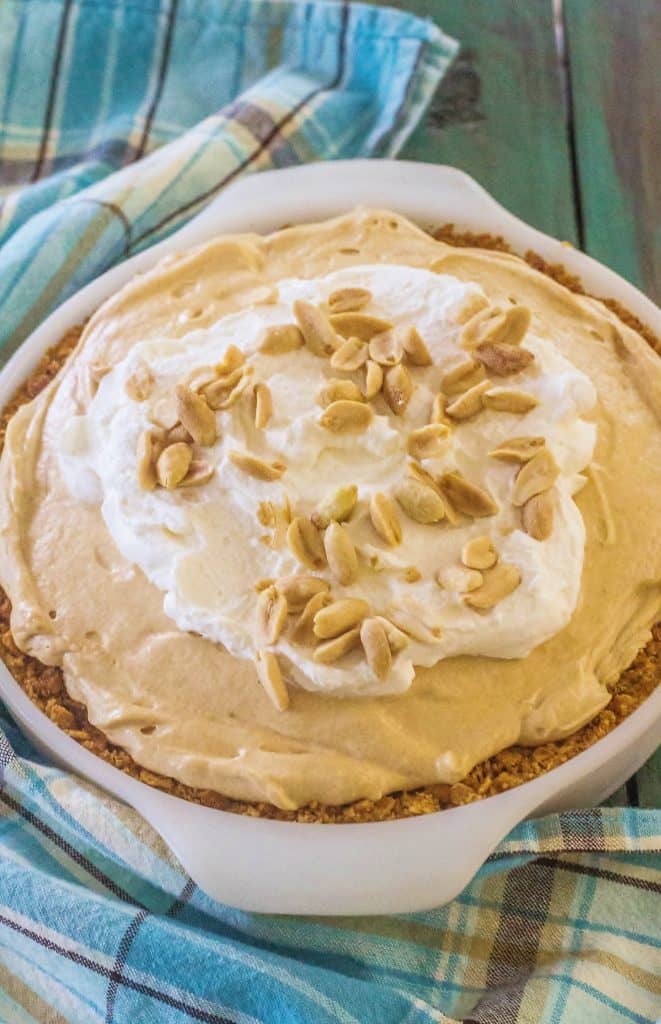 No Bake Peanut Butter and Crackers Pie. Inspired by a favorite snack of peanut butter and Ritz crackers. A buttery cracker crust is lined with a peanut butter and honey layer and topped with fluffy cream cheese and peanut butter filling.