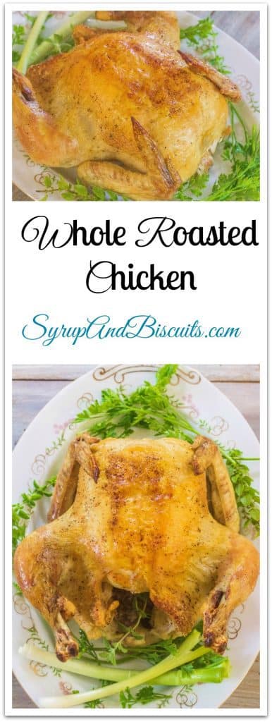  Whole Roasted Chicken is a dish that everyone who cooks chicken needs in their stable of dishes they've perfected. It's roasted simply in a cast iron skillet with a seasoning mix and melted butter.