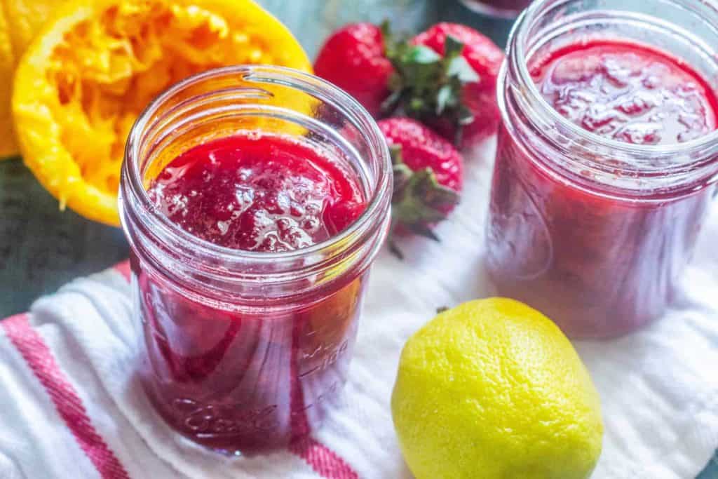 Strawberry Sangria Refrigerator Jam in jars.