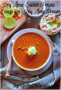sweet potato soup with key lime cream for Pinterest