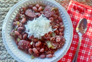 red beans nd rice in a white bowl