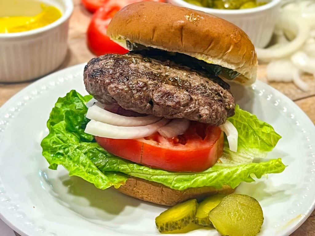 all American grilled hamburger on a plate