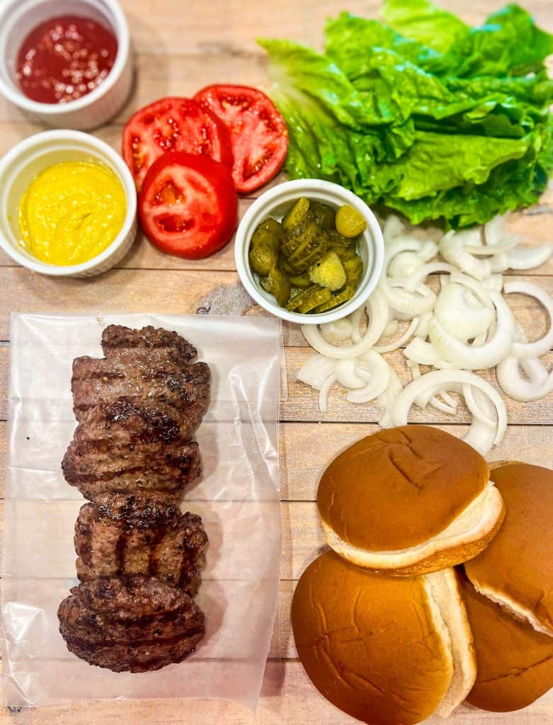 fixings for all American grilled hamburger